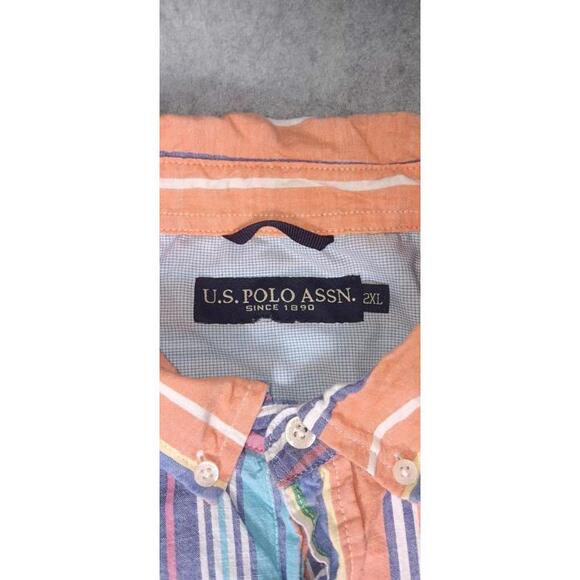 Vintage U.S. Polo Assn Button Up Shirt Mens Size 2XL Multicolored Stripes Collar - Picture 2 of 10